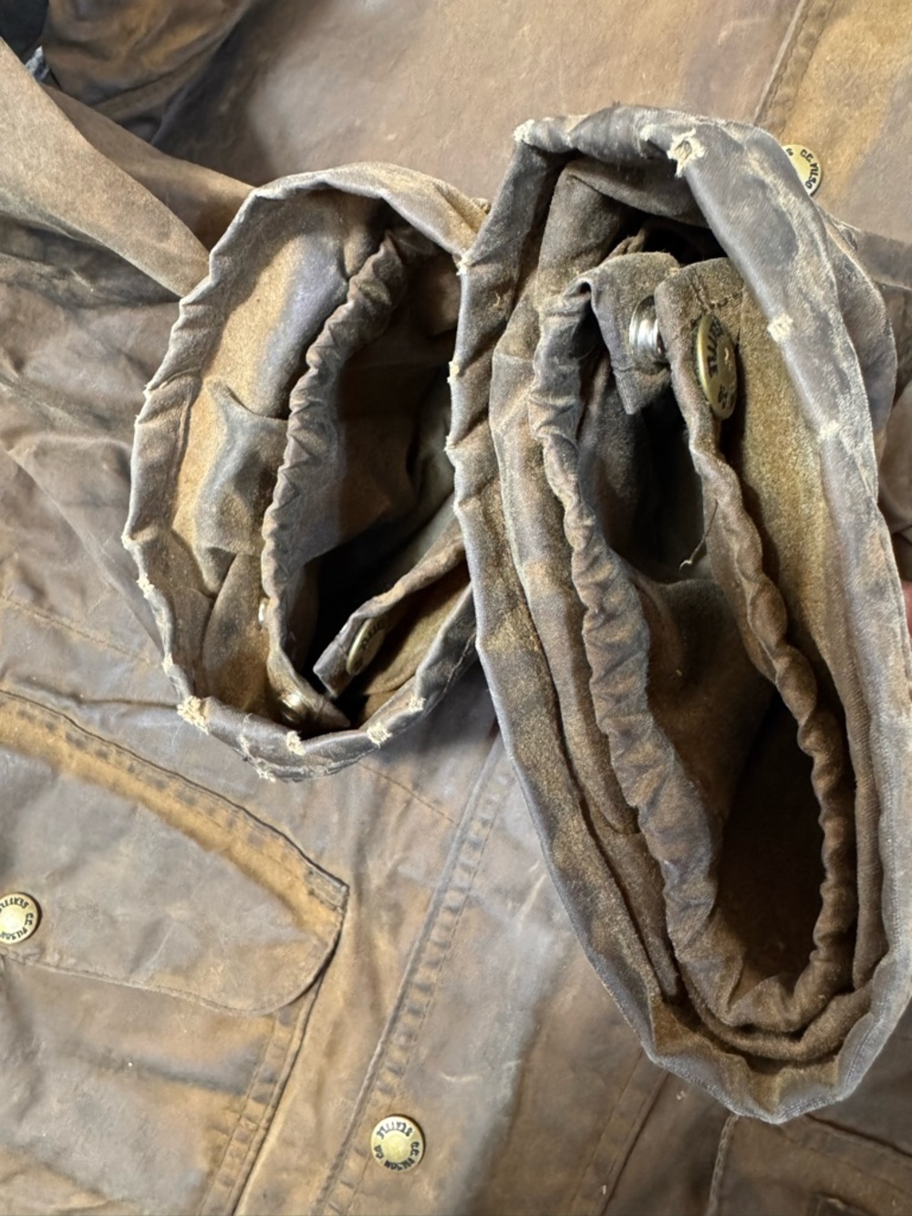 Vtg Filson Mile Marker Tin Cloth Brown Waxed Cotton Field Jacket - Made in USA - Picture 9 of 10